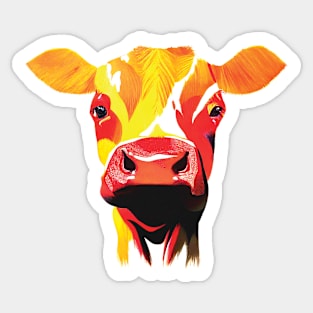 Colourful Cow on Yellow Sticker
